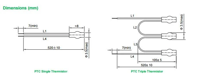 Reliable Triplet Motor PTC Thermistor Response Temperature 160 Degc Thermistor for Motor