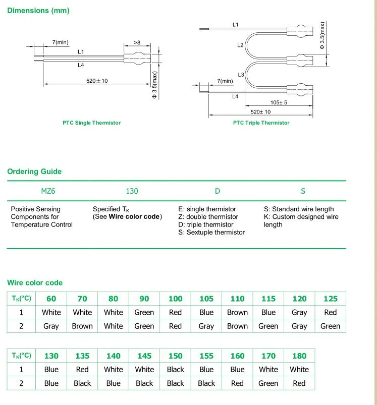 PTC Thermal Switch Single Refrigerators PTC Thermistor Resistor Probe